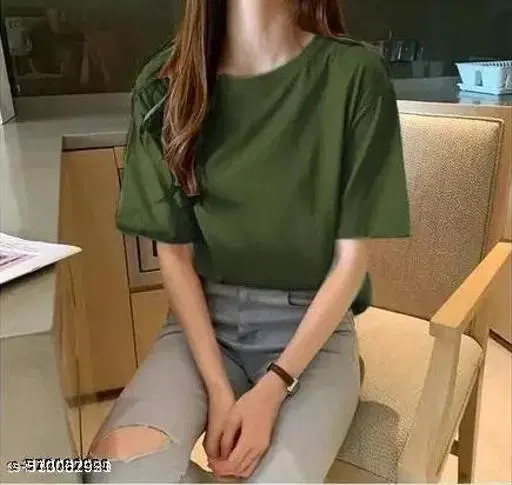 Cotton Blend T-shirt for Women, Green (S)