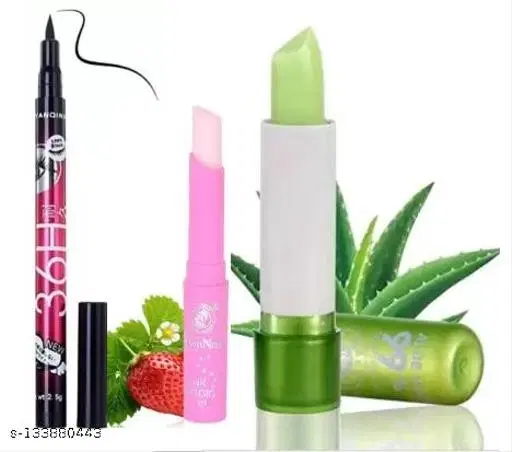 Best lipcare combo aelovera lipstick with 1 eyliner and pink magic lipsticks