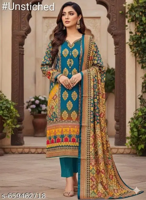 Synthetic Crepe Pakistani Suits for Women (Multicolor, Un Stitched)