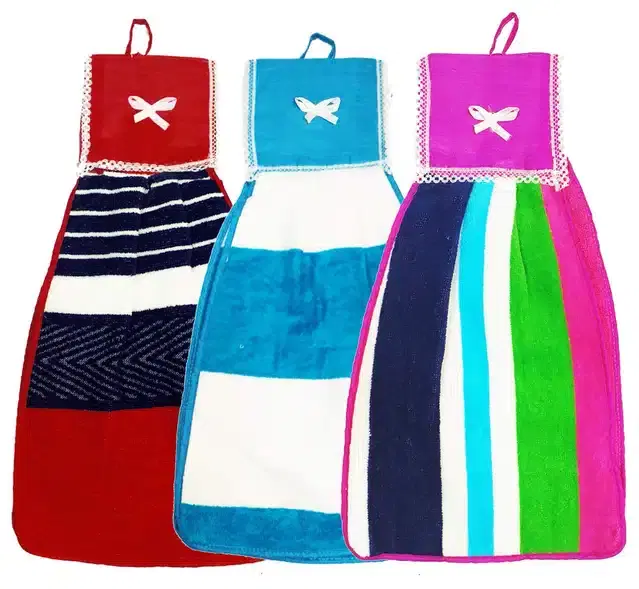 Cotton Hanging Hand Towel, Multicolor, Pack of 3