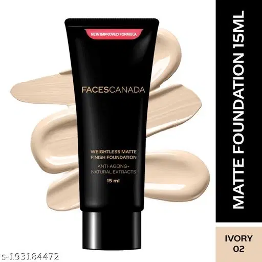 Faces Canada Weightless Matte Finish Foundation Ivory, 15 ml | Lightweight | Natural Finish | Anti-Ageing | Non-Clog Pores | Enriched With Olive Seed Oil, Grape Extract, Shea Butter