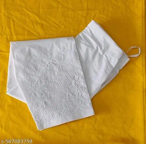 Drawstring Embroidered Palazzos for Women (White, M)