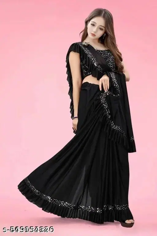 Lycra Saree for Girls, Black (4-5 Years)