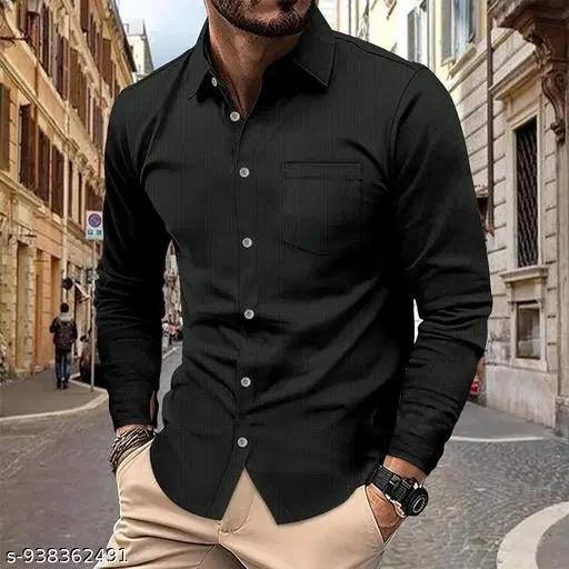 Solid Shirt for Men (Black, M)