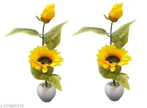 Plastic Artificial Flower With Pot,Multicolour,Set Of 2