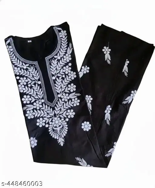 Floral Embroidered Rayon Kurti for Women (Grey, M)