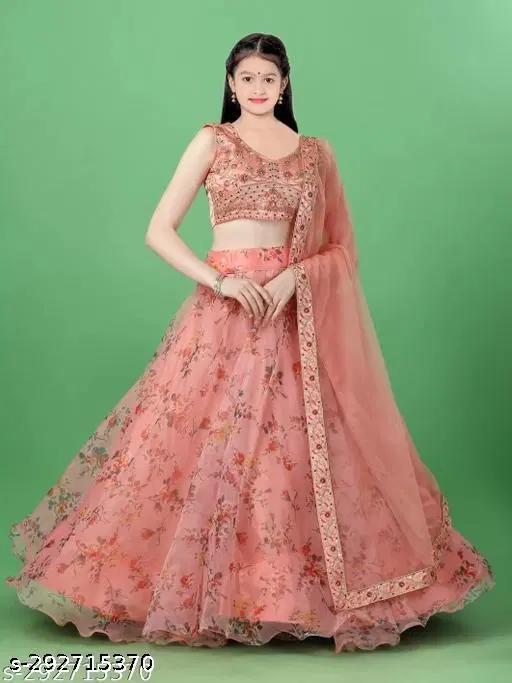Lehenga Choli for Girls (Orange, 12-13 Years)