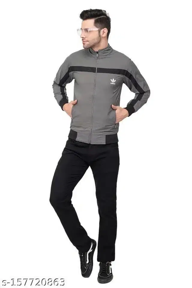 PU Jacket for Men (Grey, XL)