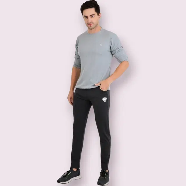 Lycra Nylon Logo Printed Track Pant for Men (Dark Grey, M)