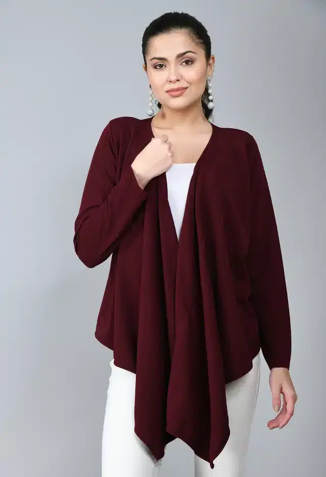 Full Sleeves Shrug for Women (Purple, L)
