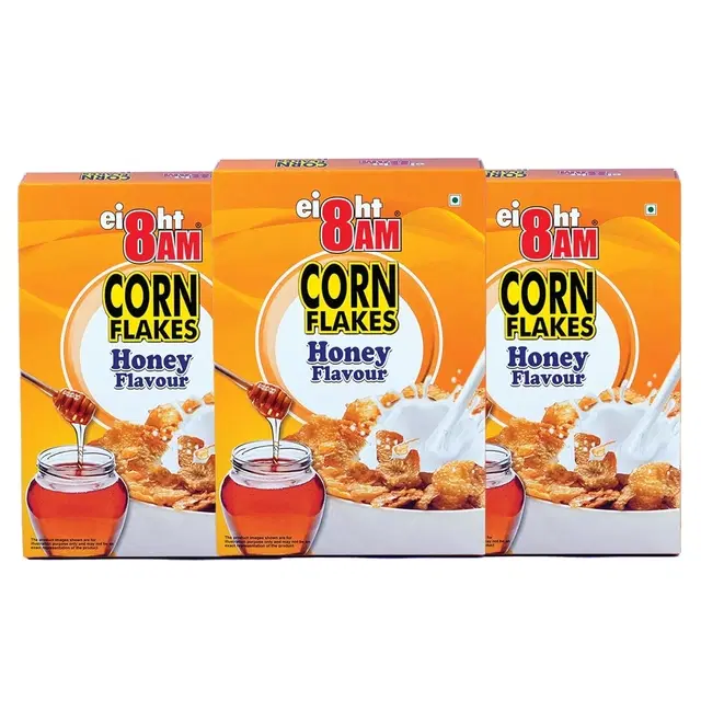 8am Corn Flakes Honey 300 g (Pack Of 3), Golden Corns &amp; Honey, No Cholesterol, Trans Fat, Artificial Additives, Iron &amp; Calcium, Crunchy &amp; Nutritious Whole Grain Breakfast Cereal