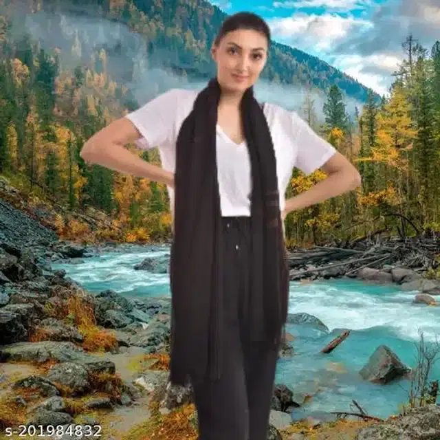 Silk Scarf for Women (Black, 1.8 m)