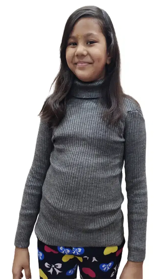 Full Sleeves Solid Sweater for Girls (Grey, 6-9 Months)