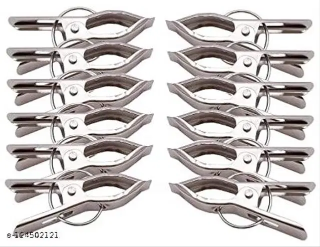 Stainless Steel Cloth Clips, Silver, Pack of 12