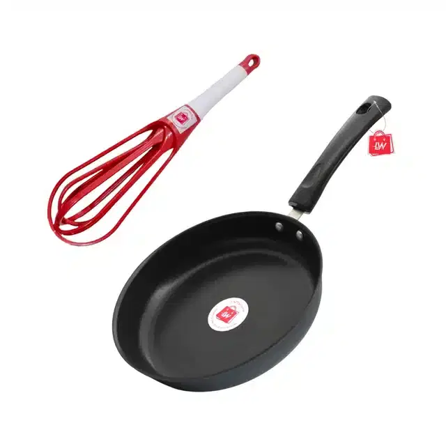 LAZYwindow Nonstick Fry Pan and Foldable Plastic Whisker, Black, Pack of 2