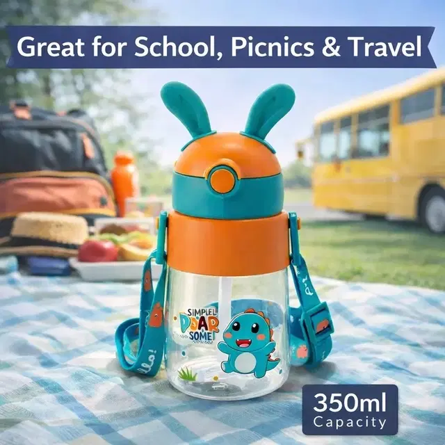 Bunny Anti-Leak BPA-Free Spill Proof Cap Closure (350ML) Kids Water Bottle Sipper And Strap for School Home and outdoor use - Orange