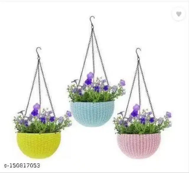 Hanging Flower Pots with Metal Chain, Multicolor, Pack of 3