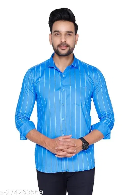 Cotton Blend Checked Shirt for Men, Sky (L) Pack of 1