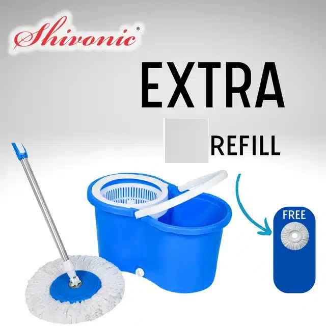 Shivonic Magic Dry Bucket Mop with 2 Extra Microfiber Refills, Set of 1, Blue, SI-1