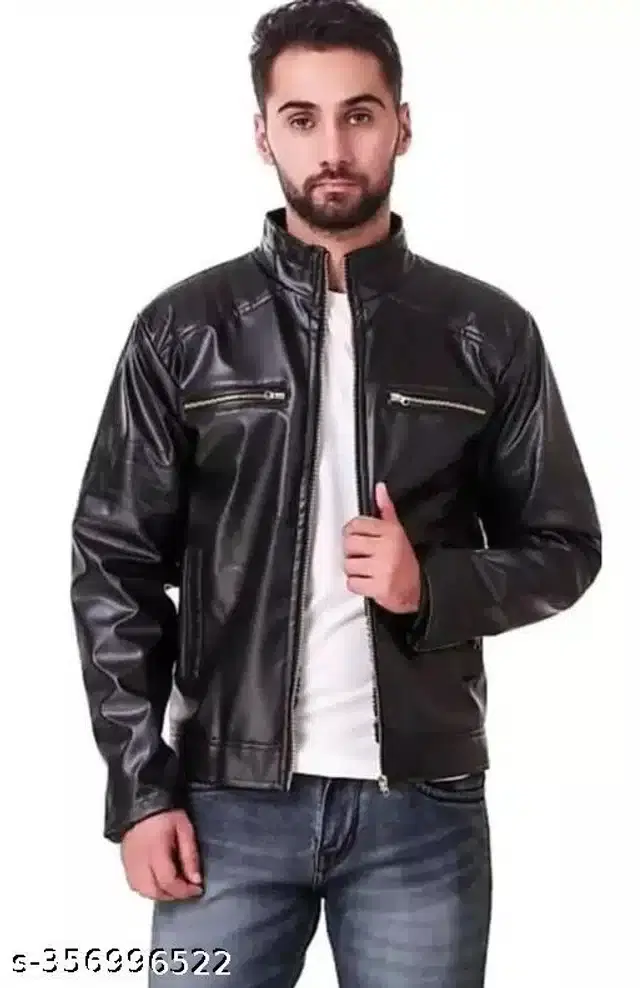 PU Jacket for Men (Black, XL)