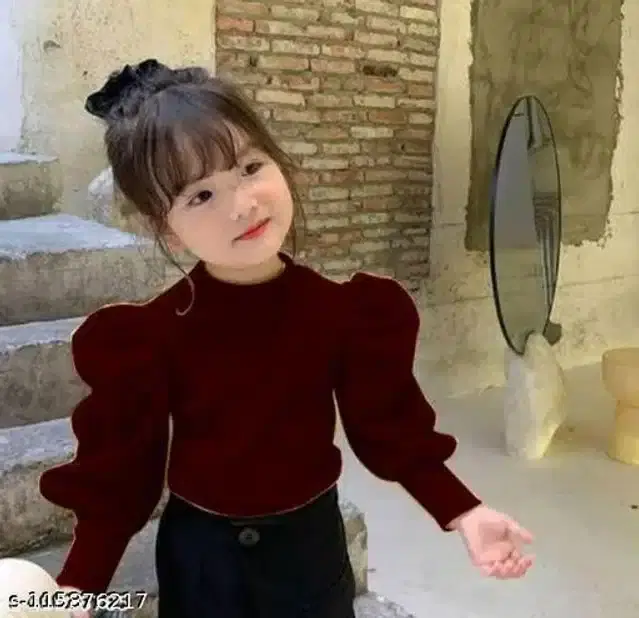 Full Sleeves Top for Girls (Maroon, 5-6 Years)