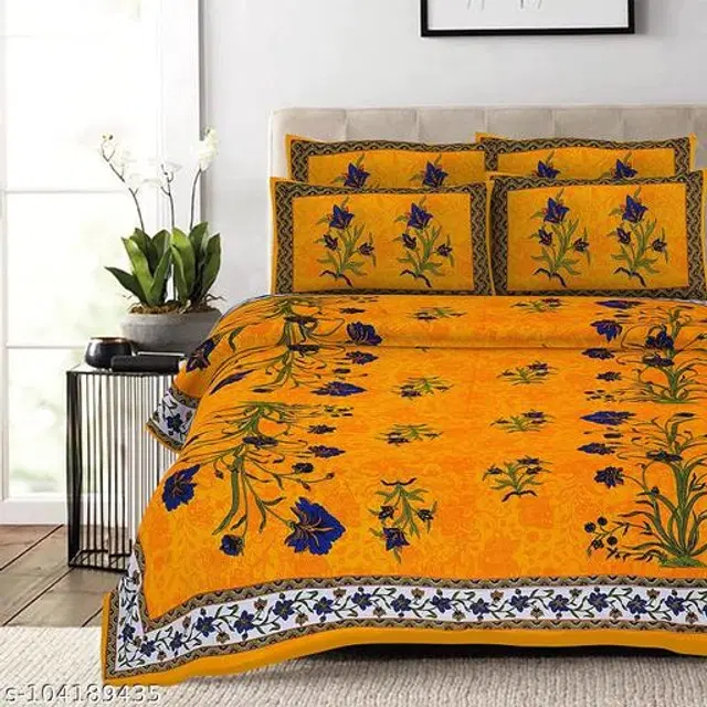 Cotton King Bedsheet with 2 Pillow Cover, Multicolor, 90X100 Inches