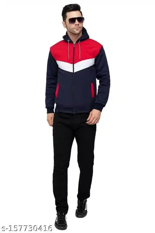 Polyester Jacket for Men (Red & Blue, M)