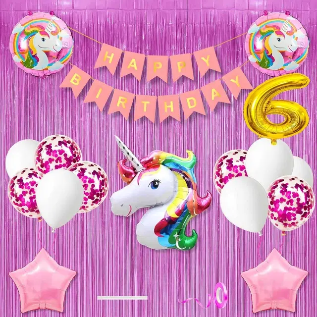 Unicorn Theme 6th Birthday Decoration Kit for Kids (Multicolor)Pcs Of 20 ,(Set Of 1)