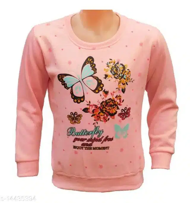 Fleece Printed Full Sleeves Round Neck Sweatshirt for Girls (Peach, 3-4 Years)