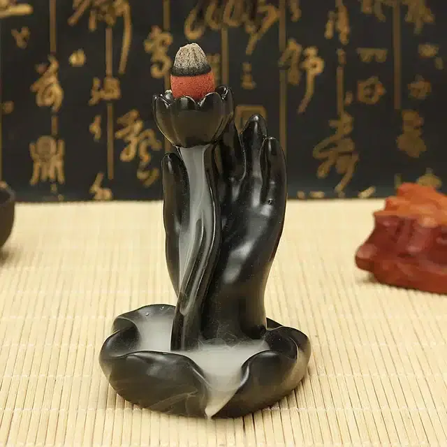 Handcrafted Polyresin Buddha Hand Smoke Backflow Incense Holder, Multicolor