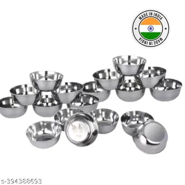 Stainless Steel Bowls, Silver, Pack of 12