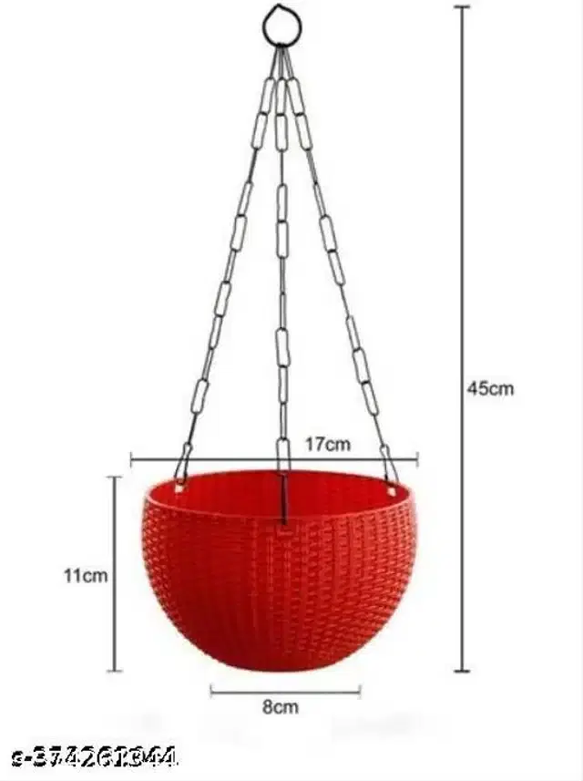 Hanging Flower Pots with Metal Chain, Red