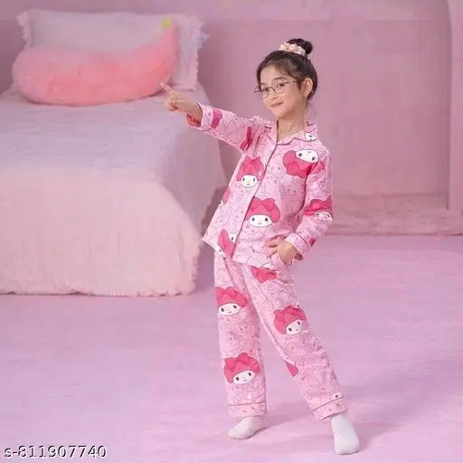 Night Suit for Girls (Pink, 11-12 Years)