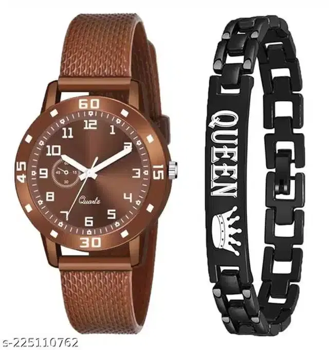 Analog Watch with Bracelet for Women, Set of 2 (Multicolor)