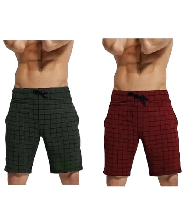 Cotton Shorts for Men, Pack of 2 (Bottle Green & Maroon, 36)
