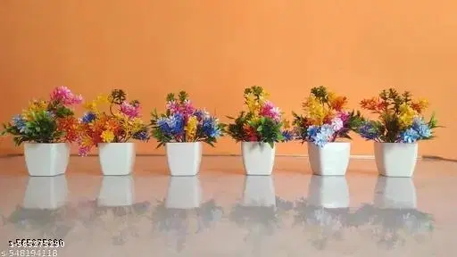 Plastic Artificial Flowers, Multioclor, Pack of 6