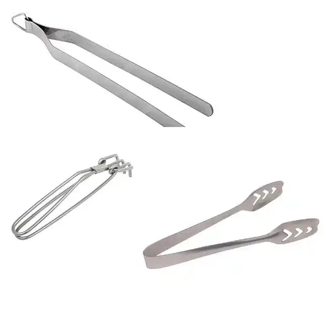 Combo of Stainless Steel Cooking Tongs, Pack of 3, Silver