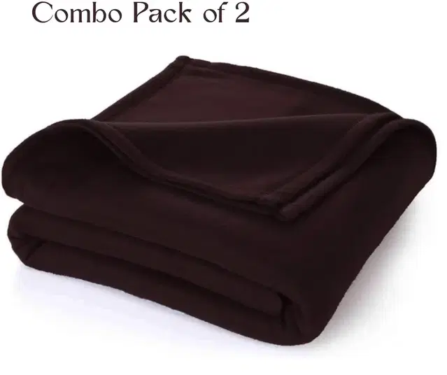 Combo Pack of 2 Solid Polar Fleece Blanket Coffee Brown- (60x90)