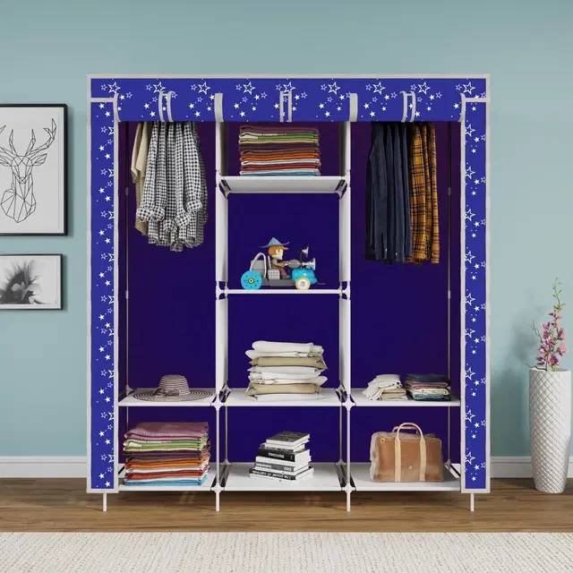 Plastic Printed Collapsible Wardrobe, Blue