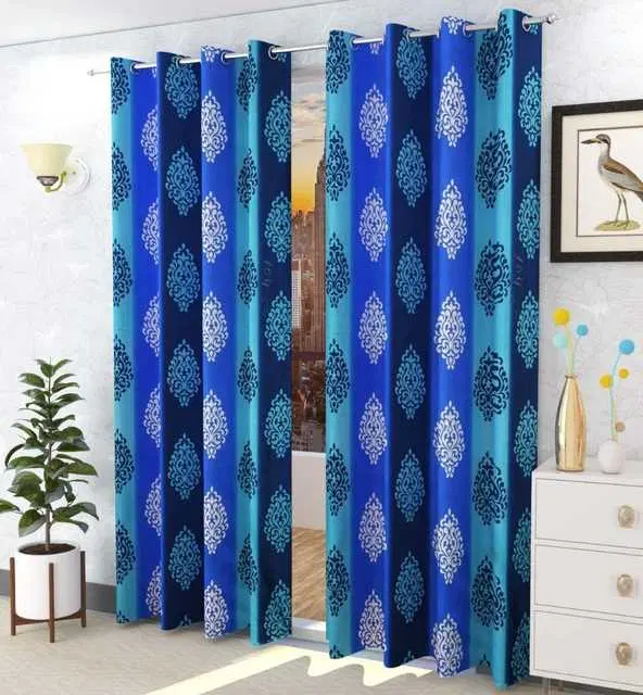 WI Latest Design Beautiful Curtains, Set of 2, Blue, 7Ft X 4Ft, W-45