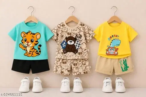 Printed Cotton Blend Top & Bottom Sets for Boys, Pack of 3 (Multicolor, 3-6 Months)