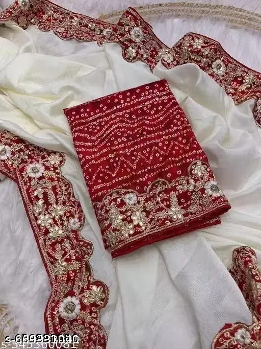 Chiffon Embellished Saree For Women, White