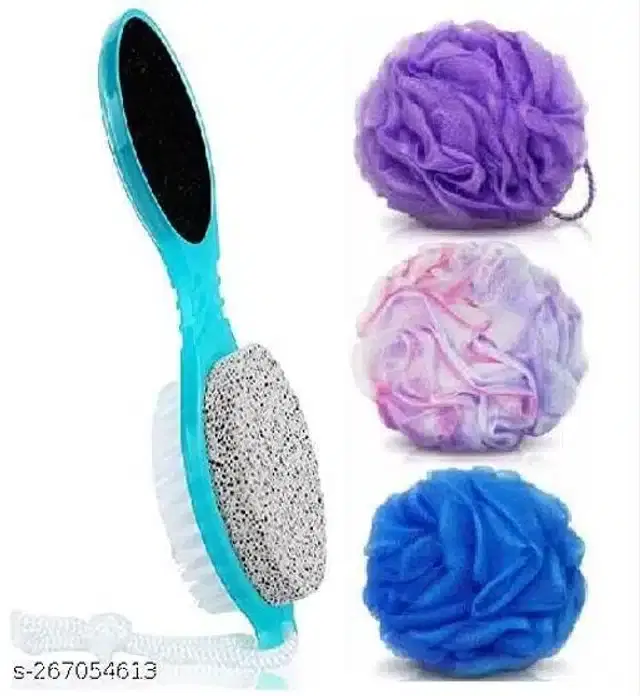 3 In 1 Foot Care Callus Brush with 3 Bathing Loofah, Multicolor, Set of 4