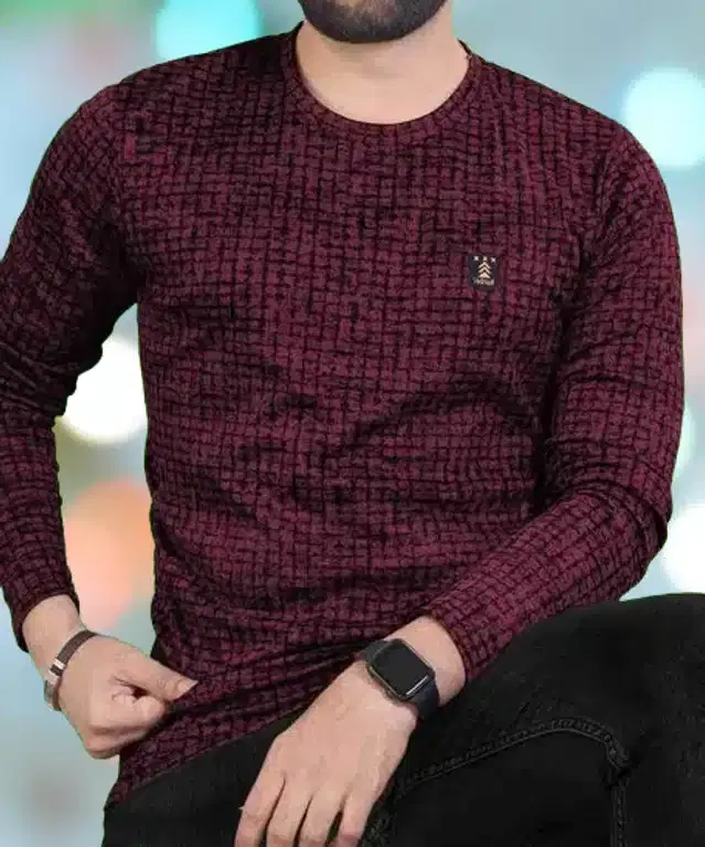 Full Sleeves Printed Men T-Shirt (Maroon, L)