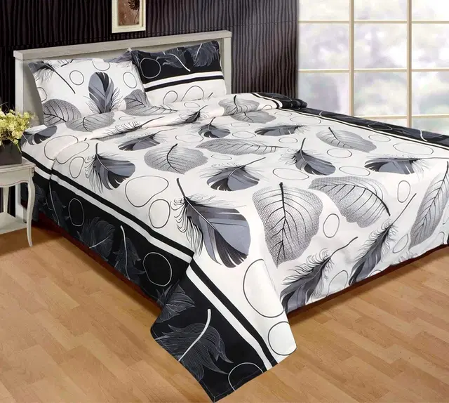 Polycotton Double Bedsheet with 2 Pillow Cover, Multicolor, 90x90 inches