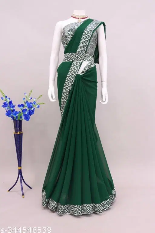 Printed Saree for Women (Green)