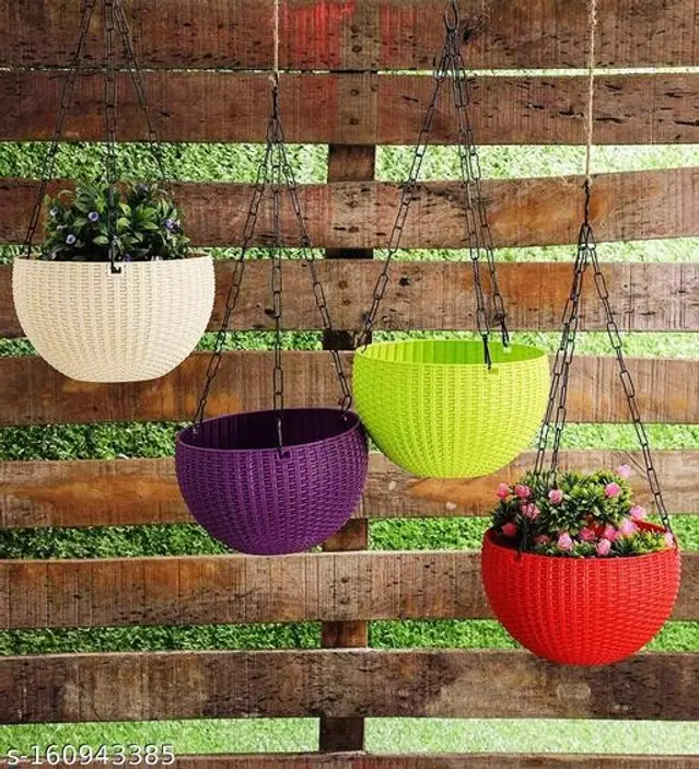 Plastic Hanging Planter, Multicolor, Pack of 4
