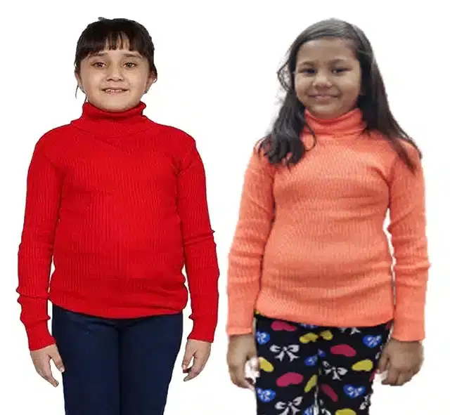 Full Sleeves Solid Sweater for Girls, Pack of 2 (Red & Orange, 0-3 Months)