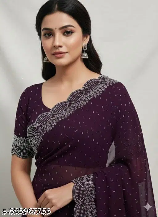 Georgette Solid Saree For Women, Purple