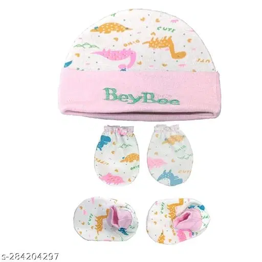 Combo of Cap, Booties & Mitten for Baby, Set of 1 (Multicolor)